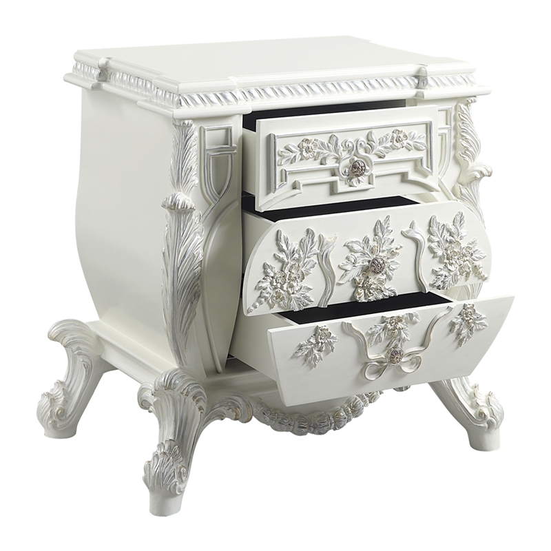Bowery Hill Antique White Nightstand with Felt-Lined Drawers