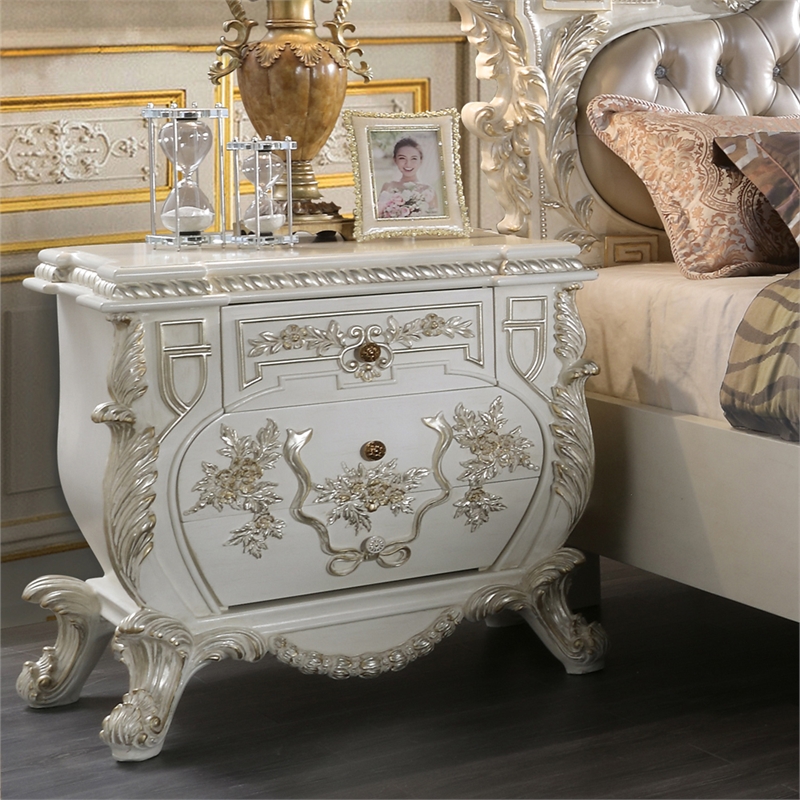 Bowery Hill Antique White Nightstand with Felt-Lined Drawers