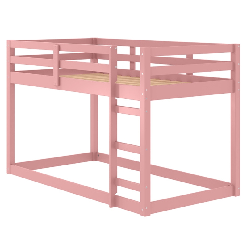 Bowery Hill Twin Loft Bed with Safety Guardrail and Ladder in Pink
