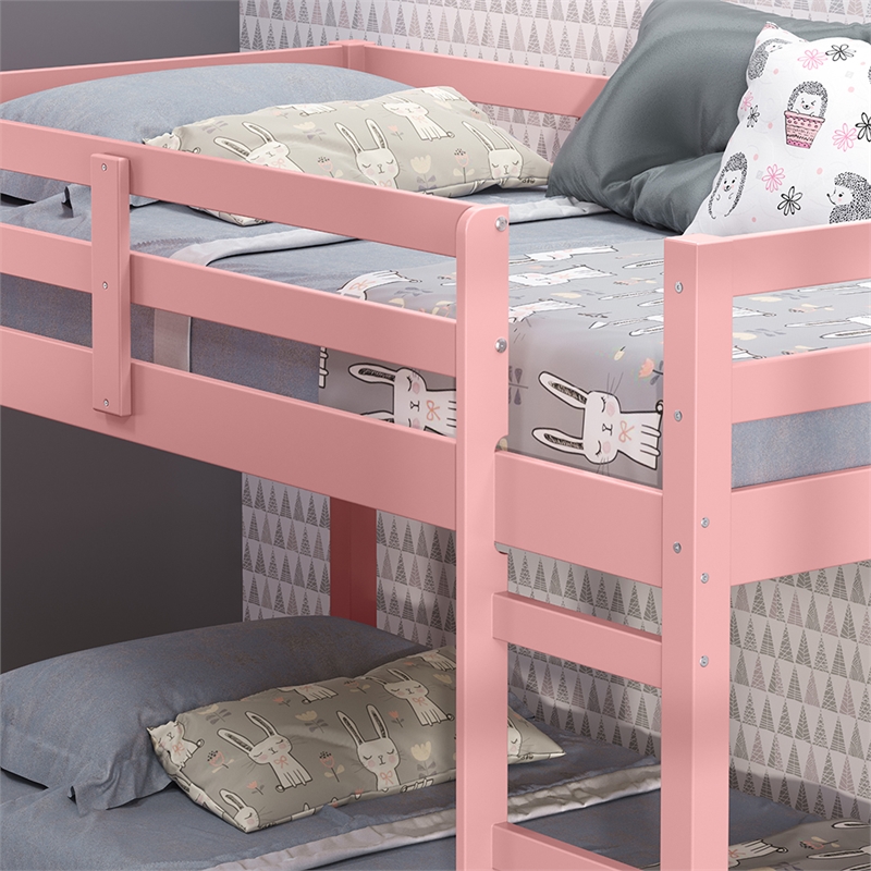 Bowery Hill Twin Loft Bed with Safety Guardrail and Ladder in Pink