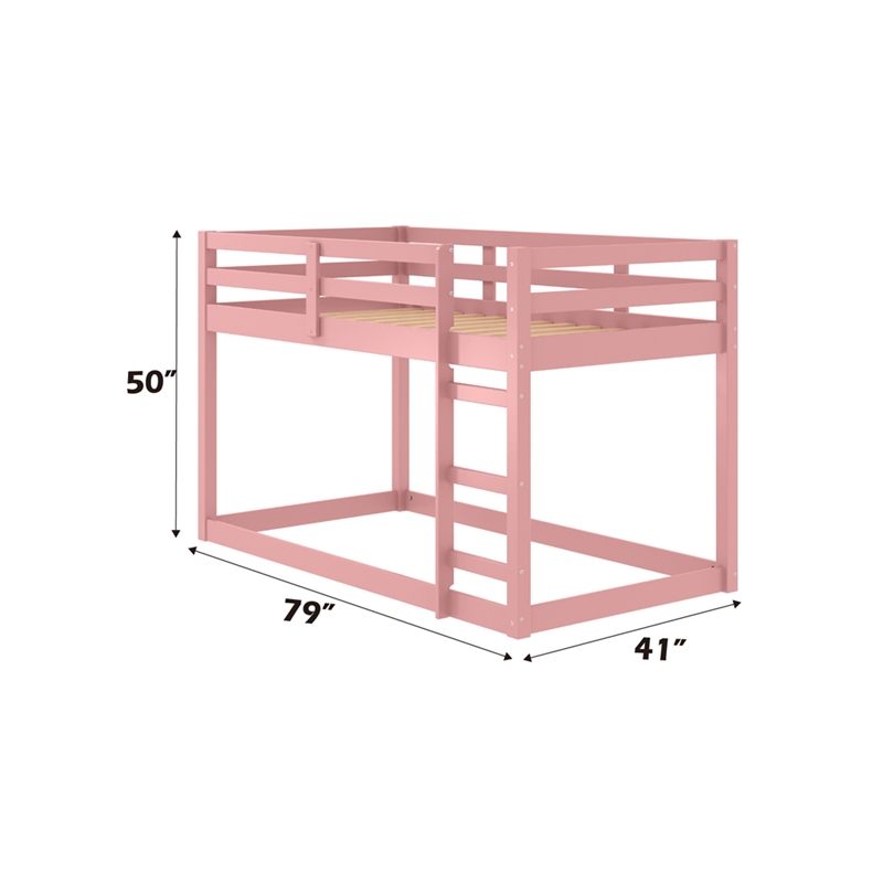 Bowery Hill Twin Loft Bed with Safety Guardrail and Ladder in Pink