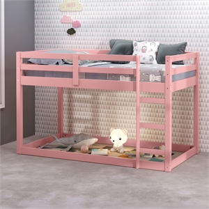 Bowery Hill Twin Loft Bed with Safety Guardrail and Ladder in Pink