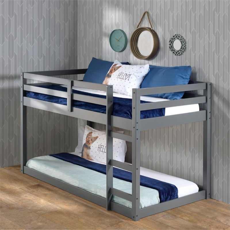 Bowery Hill Twin Loft Bed with Built-in Ladder in Gray and Solid Pine