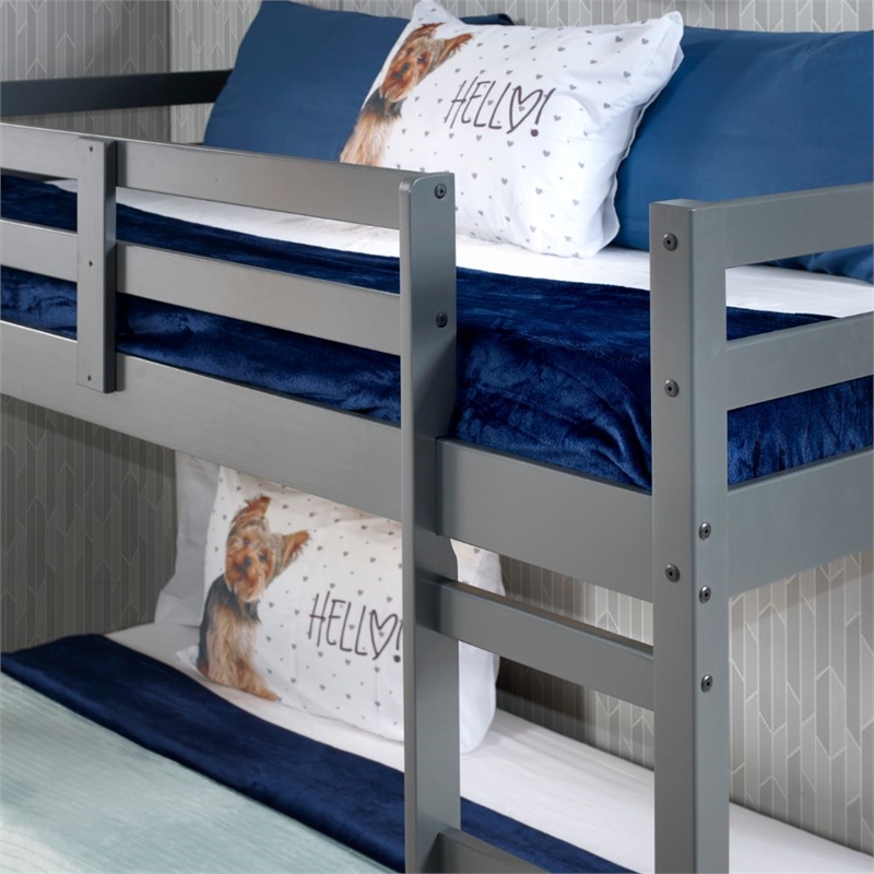 Bowery Hill Twin Loft Bed with Built-in Ladder in Gray and Solid Pine
