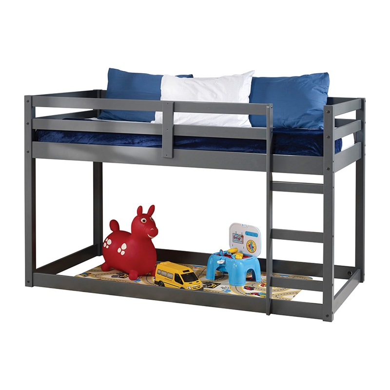 Bowery Hill Twin Loft Bed with Built-in Ladder in Gray and Solid Pine