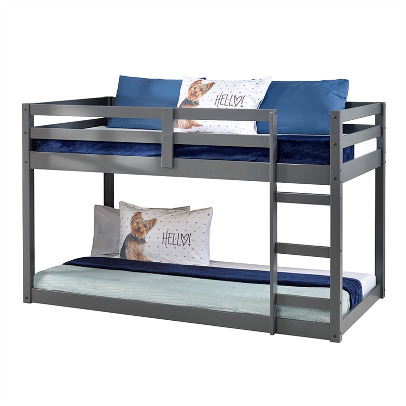 Bowery Hill Twin Loft Bed with Built-in Ladder in Gray and Solid Pine