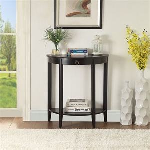 Bowery Hill Half Moon Console Table with Shelf in Black Wood Grain Finish