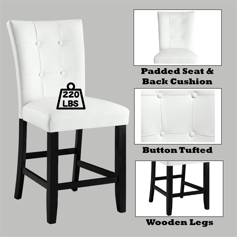 Bowery Hill Counter Height Dining Chair Set of 2 in White Leather