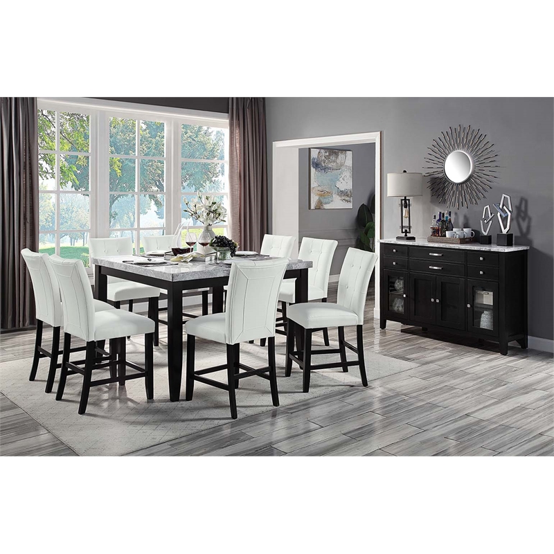 Bowery Hill Counter Height Dining Chair Set of 2 in White Leather
