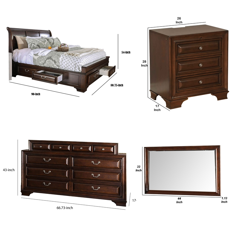 Bowery Hill 4-Piece King Bedroom Set in Cherry Brown with USB Ports