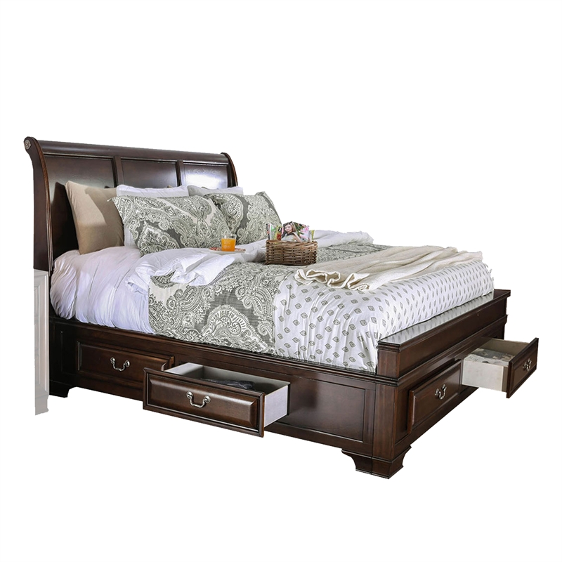Bowery Hill 4-Piece King Bedroom Set in Cherry Brown with USB Ports