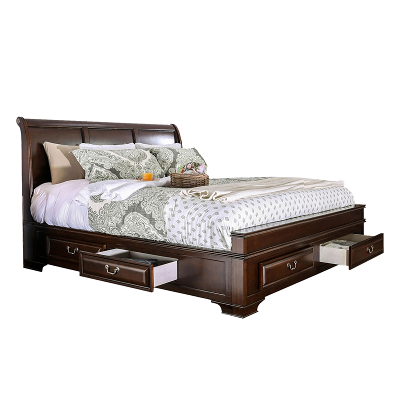 Bowery Hill 4-Piece Queen Bedroom Set in Cherry Brown with USB Ports