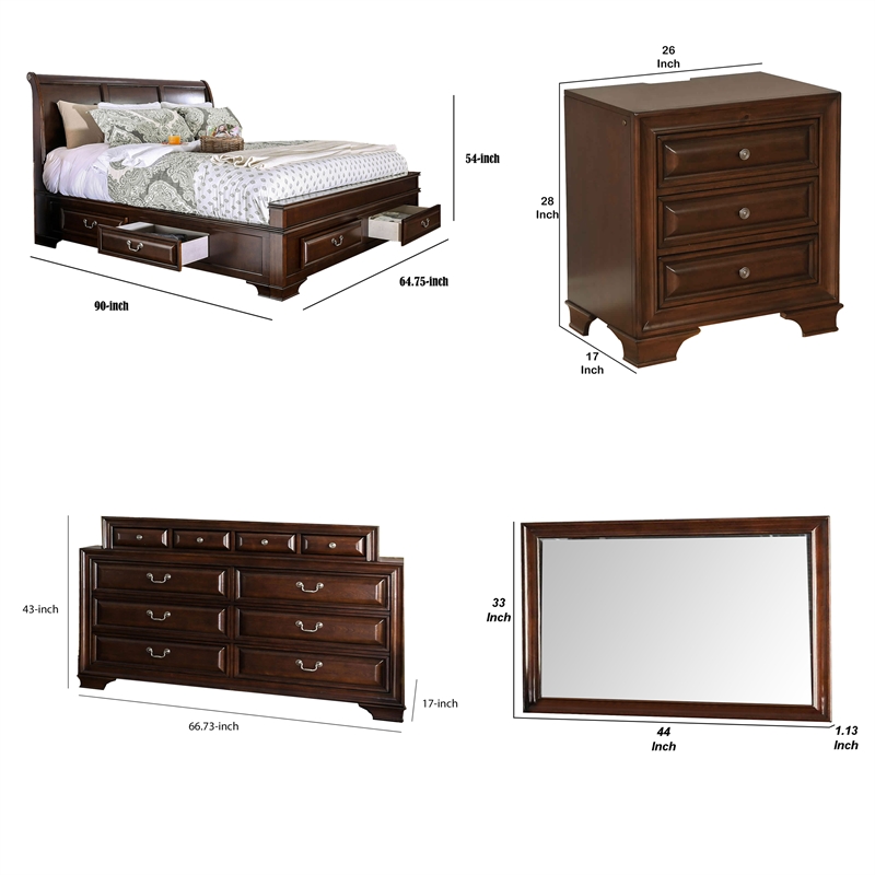 Bowery Hill 4-Piece Queen Bedroom Set in Cherry Brown with USB Ports