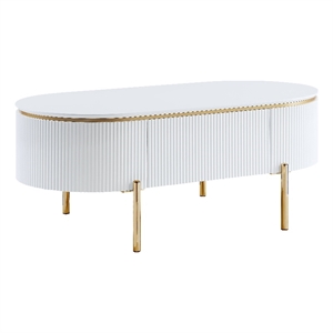 Bowery Hill Oval Coffee Table in White High Gloss and Gold Finish