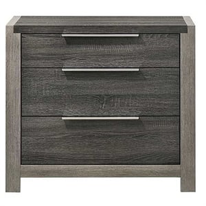 Bowery Hill Transitional 3-Drawer Rubberwood Nightstand in Gray