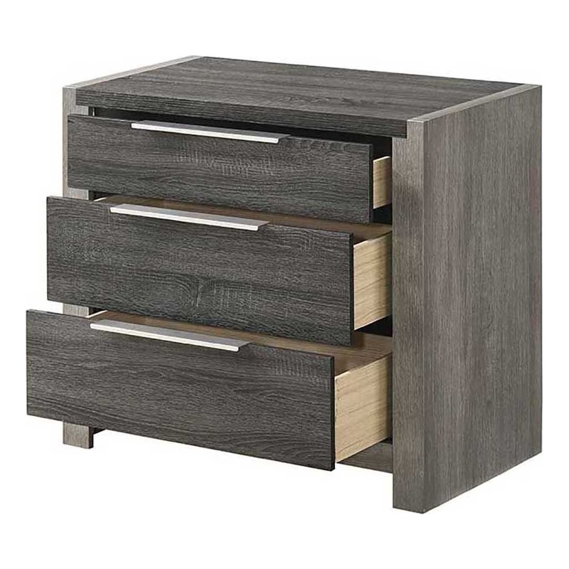 Bowery Hill Transitional 3-Drawer Rubberwood Nightstand in Gray