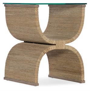 Bowery Hill Bohemian Woven Rope End Table with Tempered Glass Top