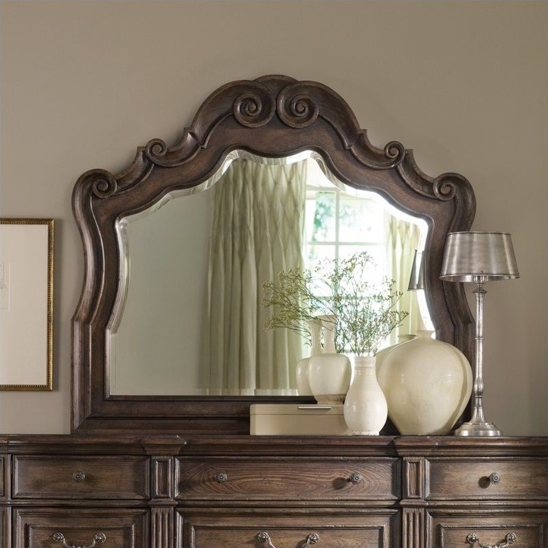 Bowery Hill Scroll-Carved Bedroom Mirror in Walnut Rustic Finish