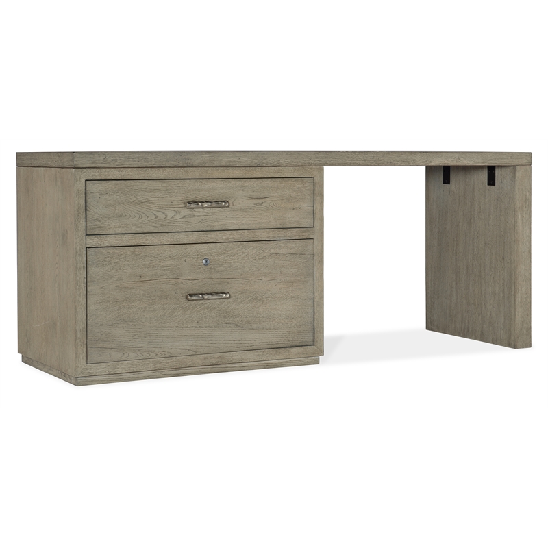 Bowery Hill 72in Home Office Desk with Lateral File Drawer in Smoked Gray