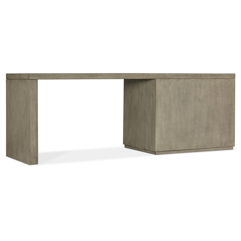 Bowery Hill 84in Home Office Desk with Open Cabinet in Smoked Gray