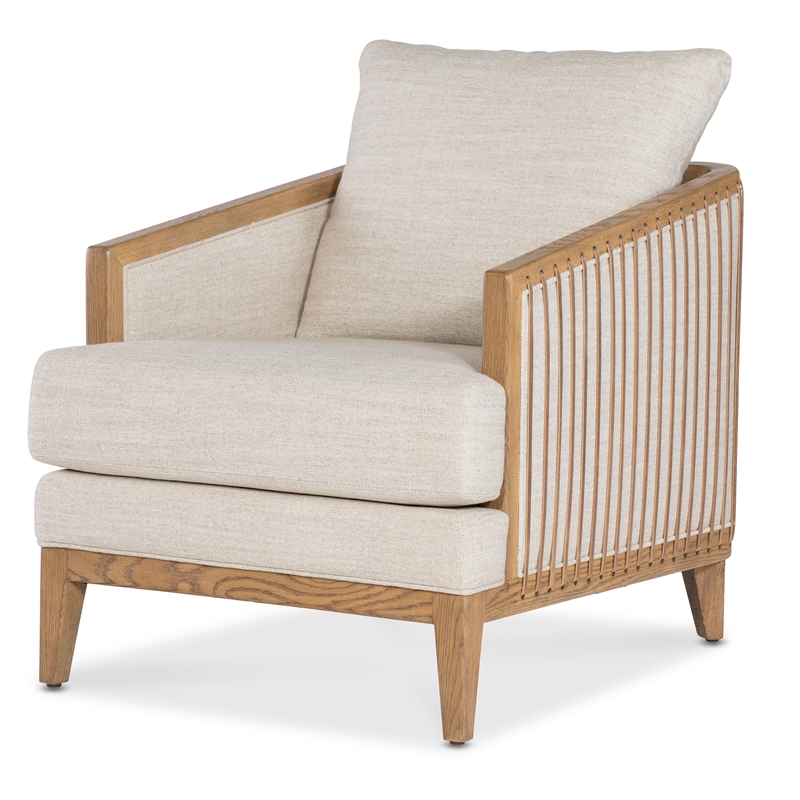 Bowery Hill Stationary Accent Chair in Beige Linen with Oak Frame