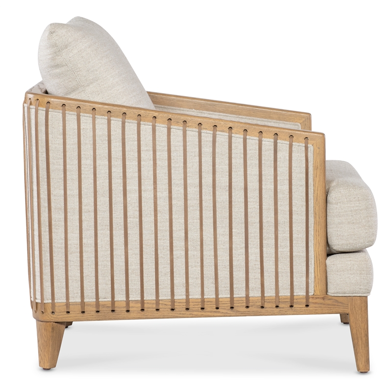 Bowery Hill Stationary Accent Chair in Beige Linen with Oak Frame