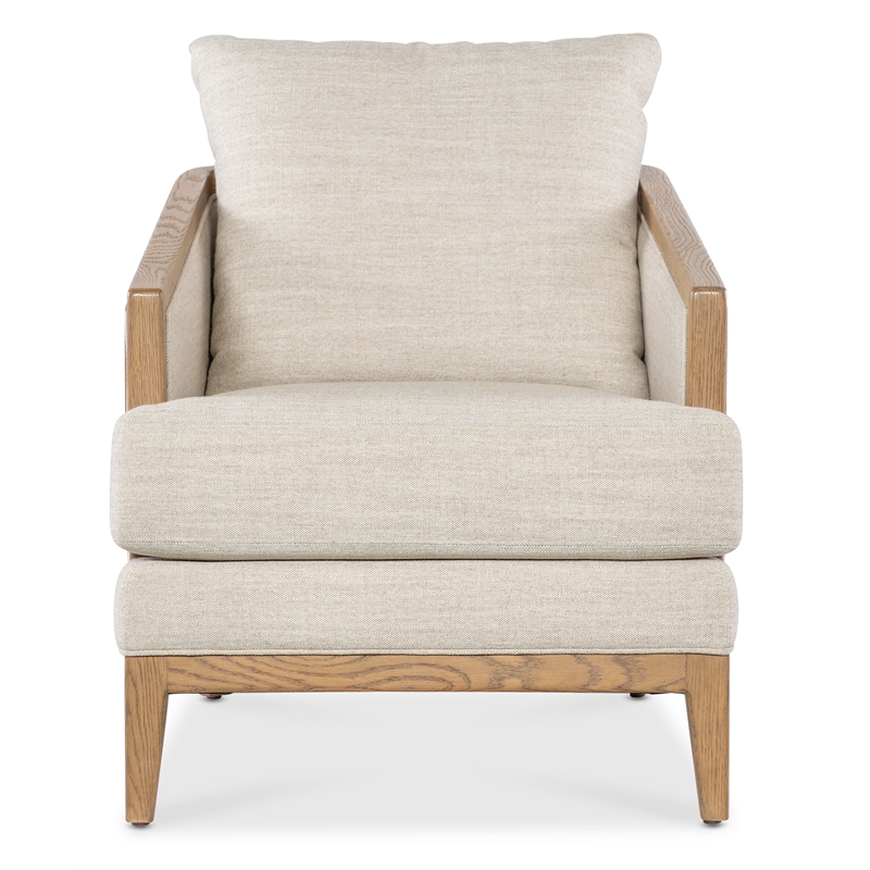 Bowery Hill Stationary Accent Chair in Beige Linen with Oak Frame