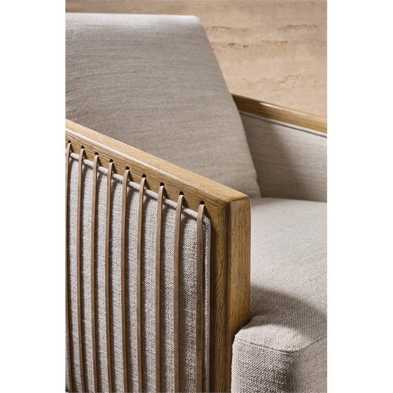 Bowery Hill Stationary Accent Chair in Beige Linen with Oak Frame