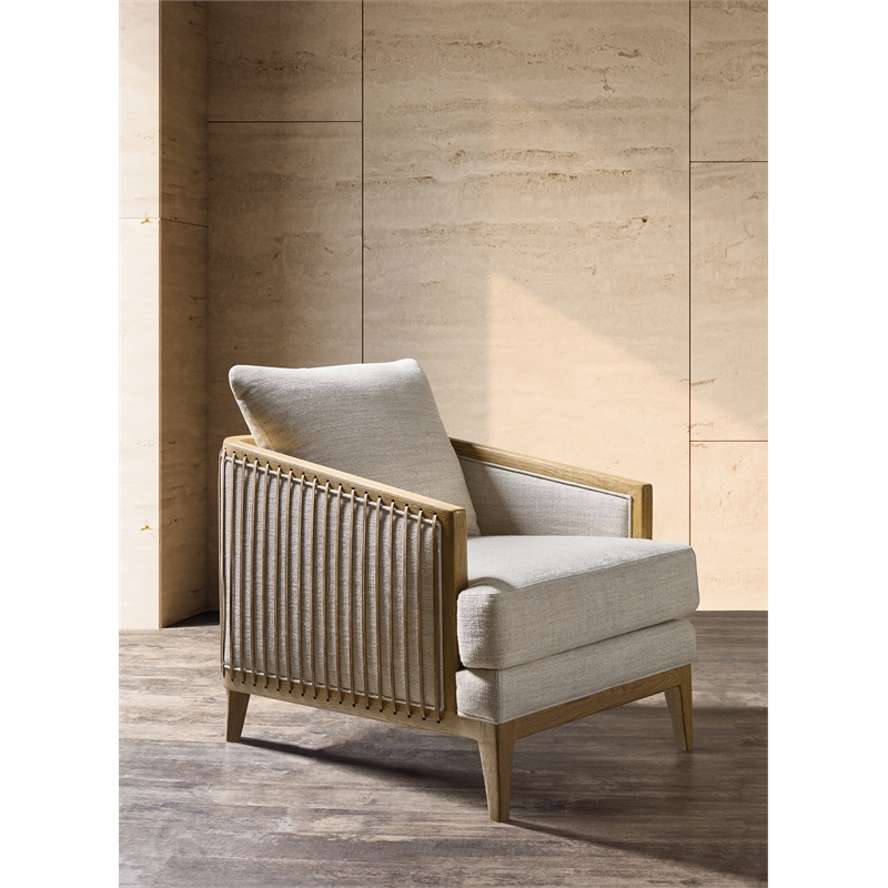 Bowery Hill Stationary Accent Chair in Beige Linen with Oak Frame