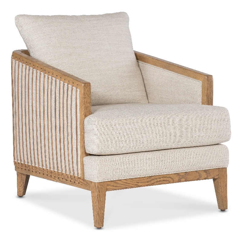 Bowery Hill Stationary Accent Chair in Beige Linen with Oak Frame