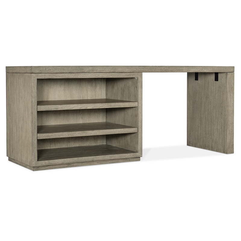 Bowery Hill 72in Home Office Desk with Open Storage Cabinet in Smoked Gray