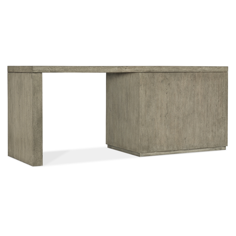 Bowery Hill 72in Home Office Desk with Open Storage Cabinet in Smoked Gray
