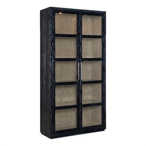 Bowery Hill Curio Cabinet with Seeded Glass Doors in Charred Black