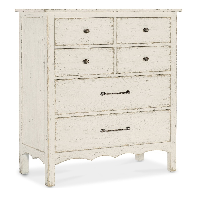 Bowery Hill 6-Drawer Bedroom Chest in White Distressed Wood Finish