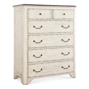 Bowery Hill 6-Drawer Two-Tone Chest in White Distressed Wood