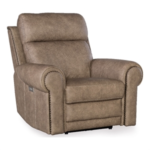 Bowery Hill Power Leather Recliner with Power Headrest in Brown