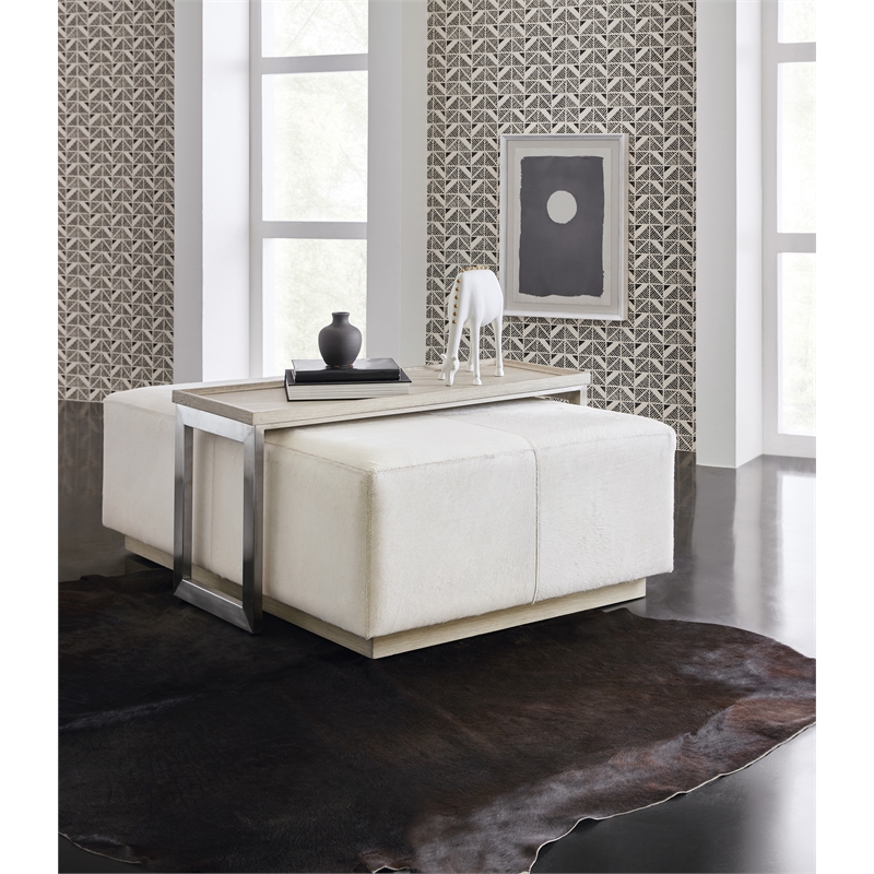 Bowery Hill Bridged Hair-on-Hide Leather Cocktail Table in White
