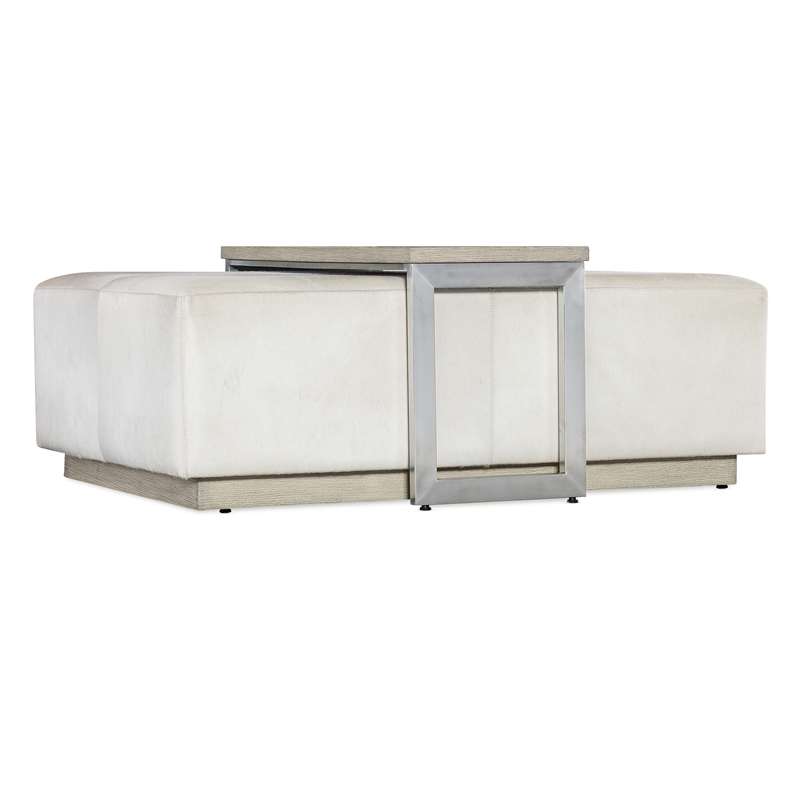 Bowery Hill Bridged Hair-on-Hide Leather Cocktail Table in White