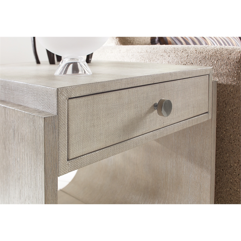 Bowery Hill Rectangle Wood End Table with Raffia Drawer in Natural