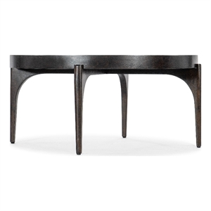 Bowery Hill Round Acacia Wood Tray-Top Cocktail Table in Dark Brown