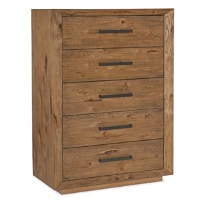 Bowery Hill Hickory Veneer and Solid Wood 5-Drawer Chest in Brown