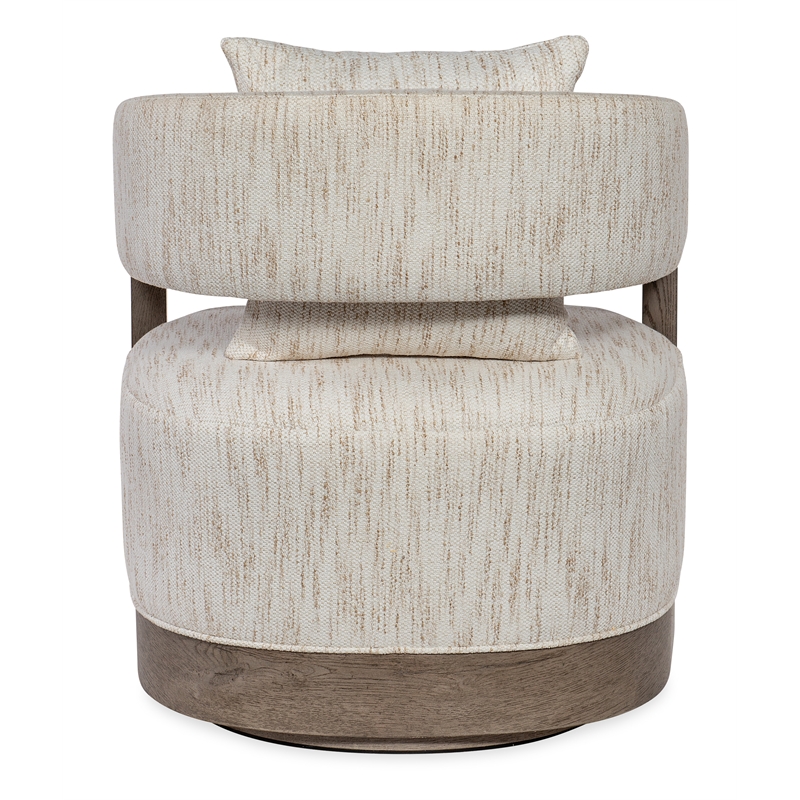 Bowery Hill Veneer and Fabric Swivel Chair with Loose Pillow in Gray