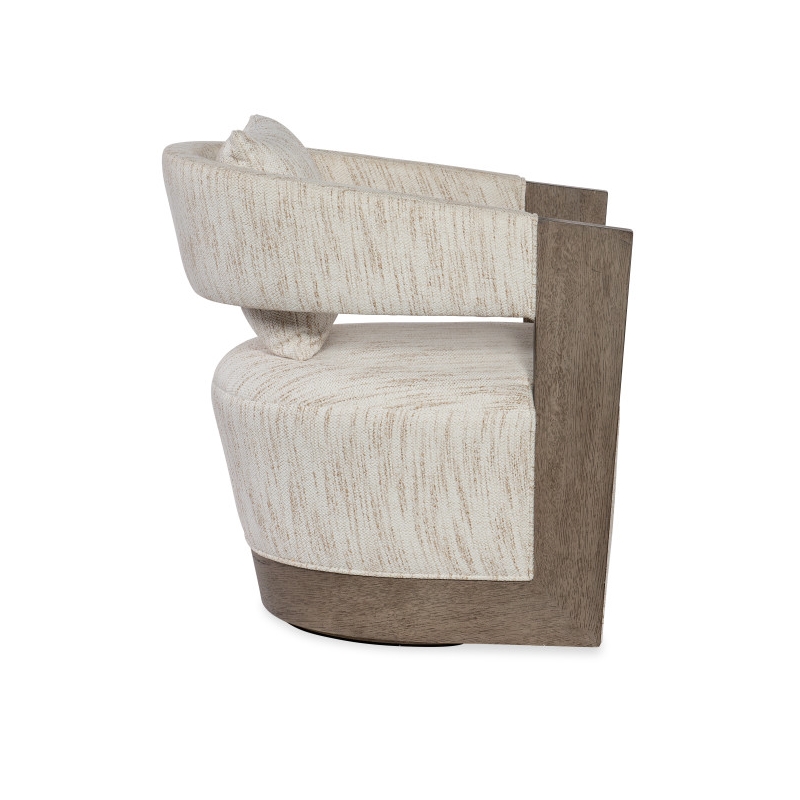 Bowery Hill Veneer and Fabric Swivel Chair with Loose Pillow in Gray