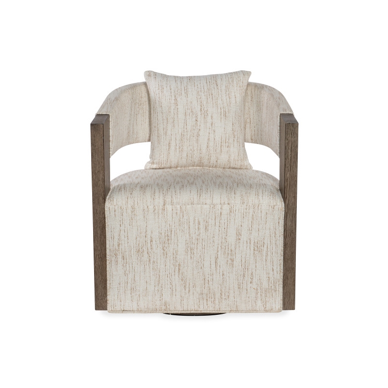 Bowery Hill Veneer and Fabric Swivel Chair with Loose Pillow in Gray