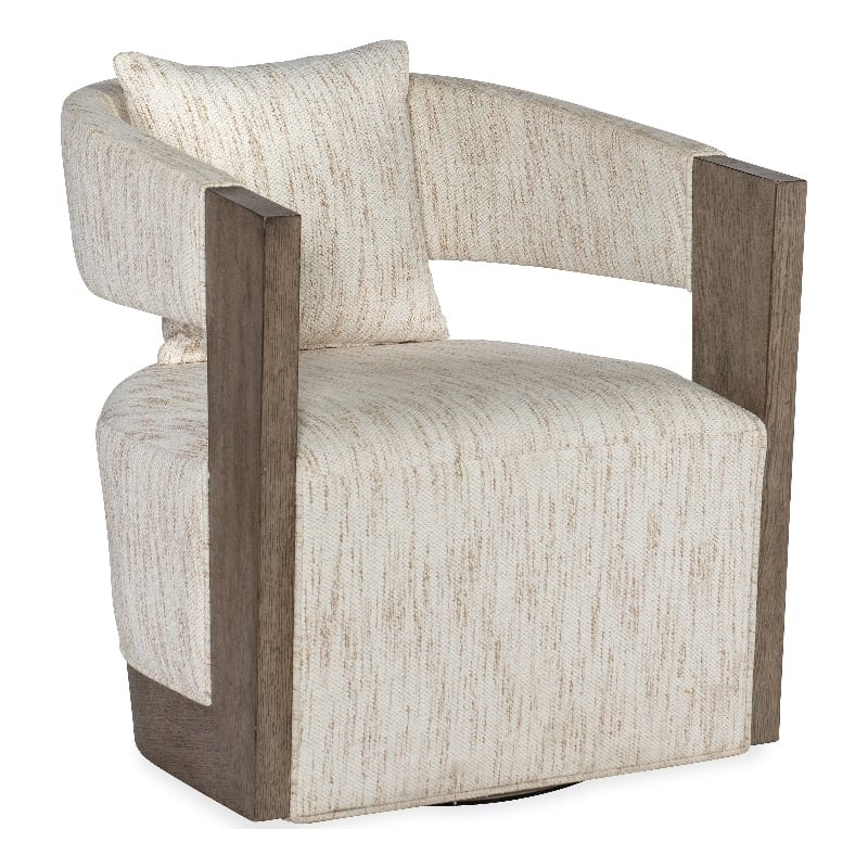 Bowery Hill Veneer and Fabric Swivel Chair with Loose Pillow in Gray
