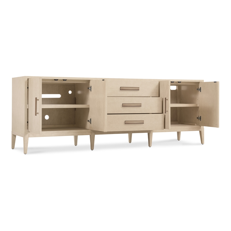 Bowery Hill Four-Door Media Credenza in Polished Natural Wood Finish