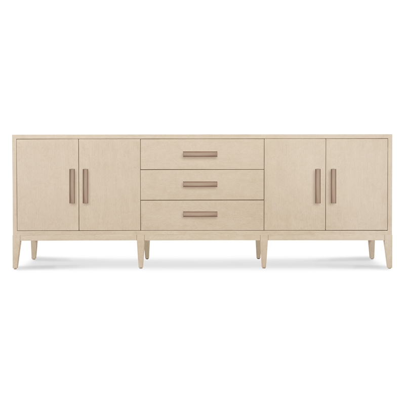 Bowery Hill Four-Door Media Credenza in Polished Natural Wood Finish