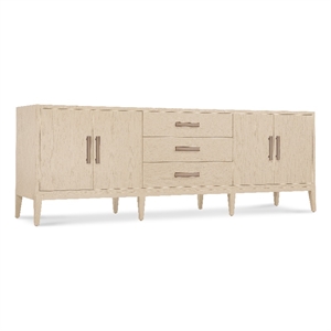 Bowery Hill Four-Door Media Credenza in Polished Natural Wood Finish