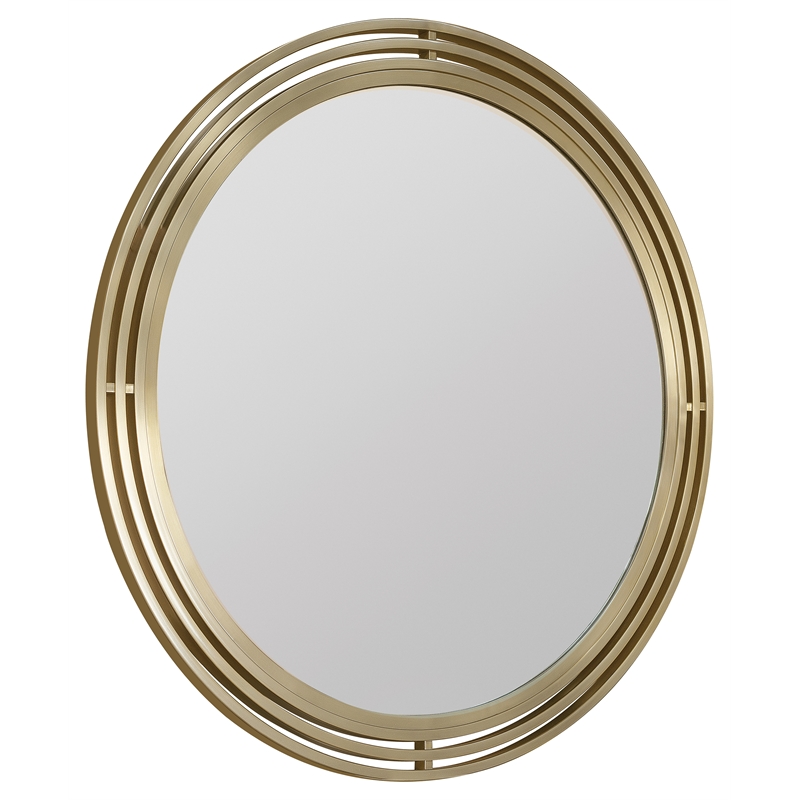 Bowery Hill Gold Metal Framed Round Wall Mirror in Brushed Brass