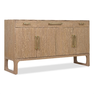 Bowery Hill 4-Door 3-Drawer Buffet with Marble Top in Natural Wood